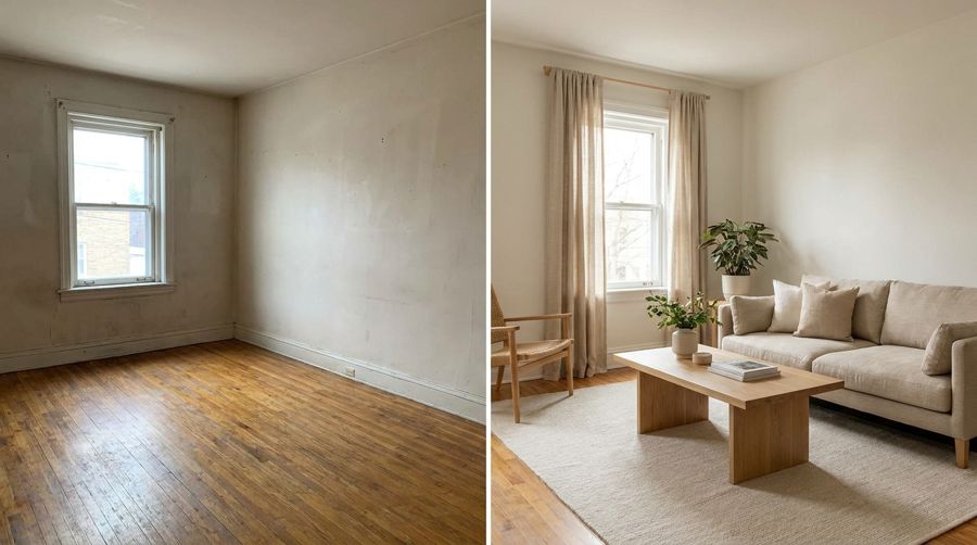 Trước và sau khi render nội thất bằng AI